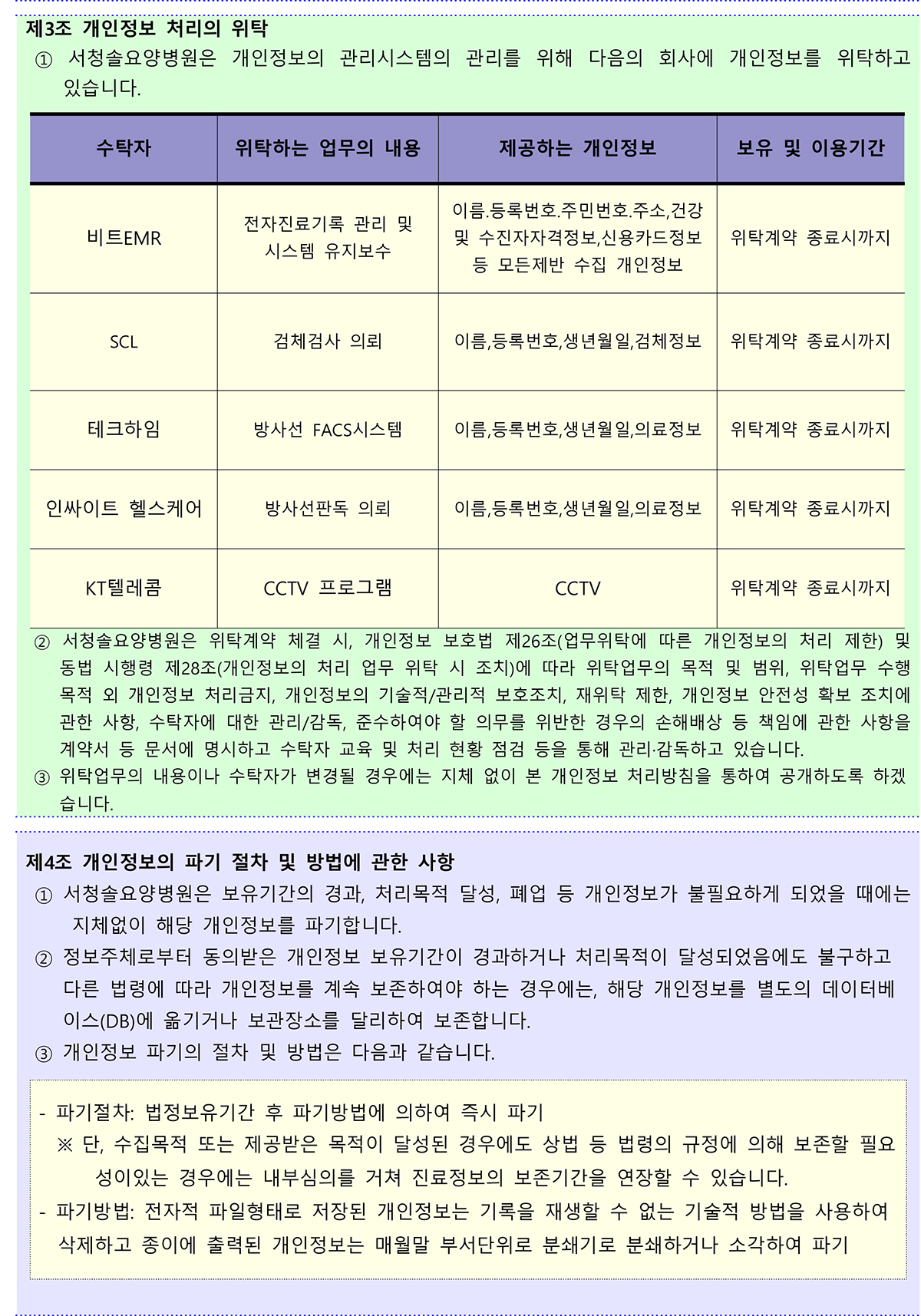 개인정보처리방침 안내